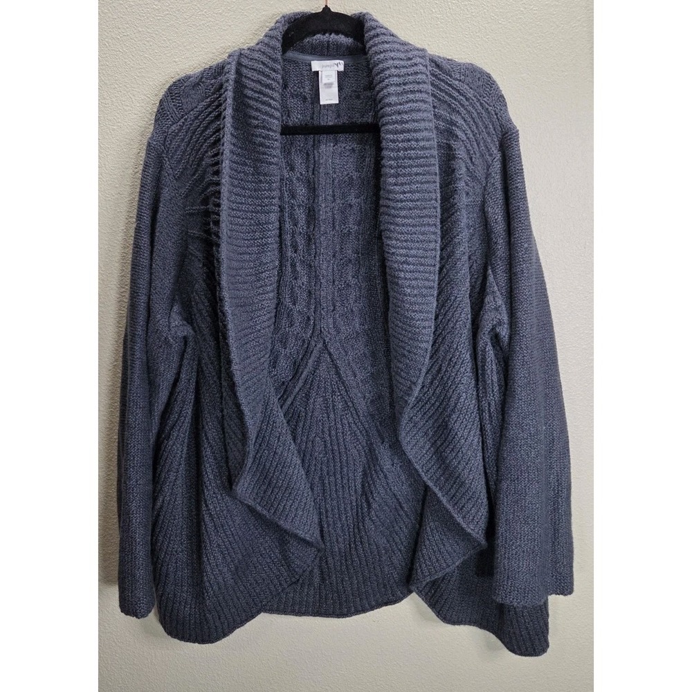 Pure Jill Open Front Cable Knit Cardigan XL 100% Cotton Blue‎ Textured Sweater